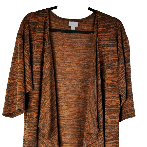 LulaRoe Long Cardigan Womens Medium Brown Black Open Front 3/4 Sleeve Ruffle - Picture 2 of 9